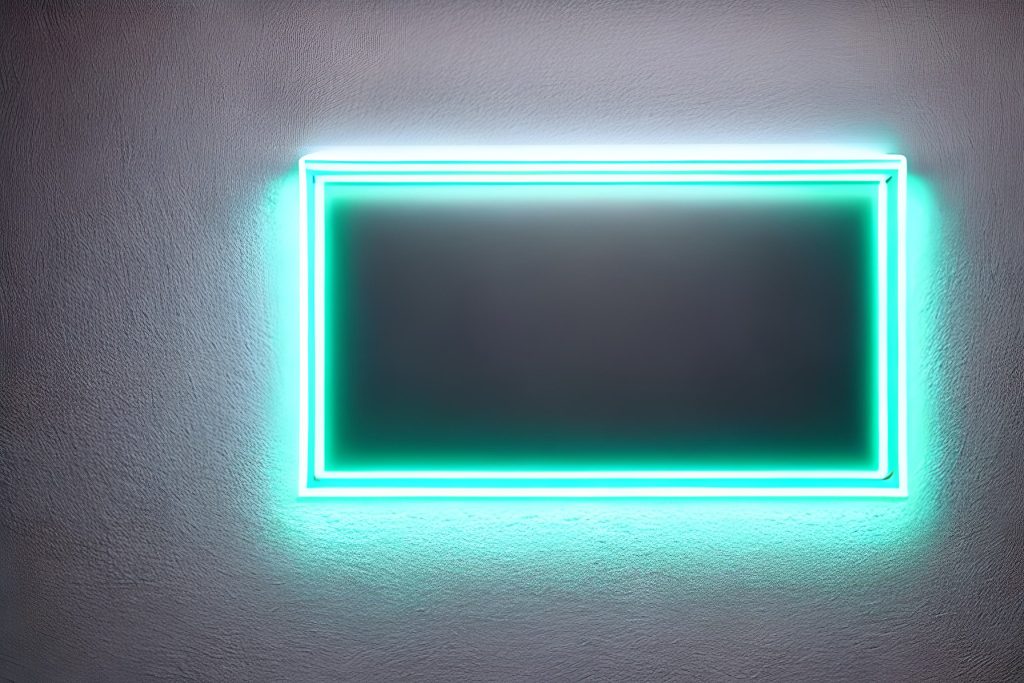 bright blue rectangle neon at the wall backdrop and background.