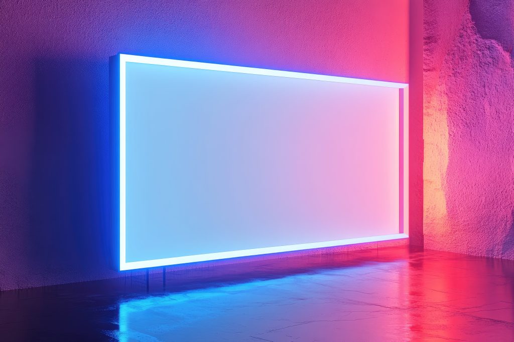 neon box text effect with blue light